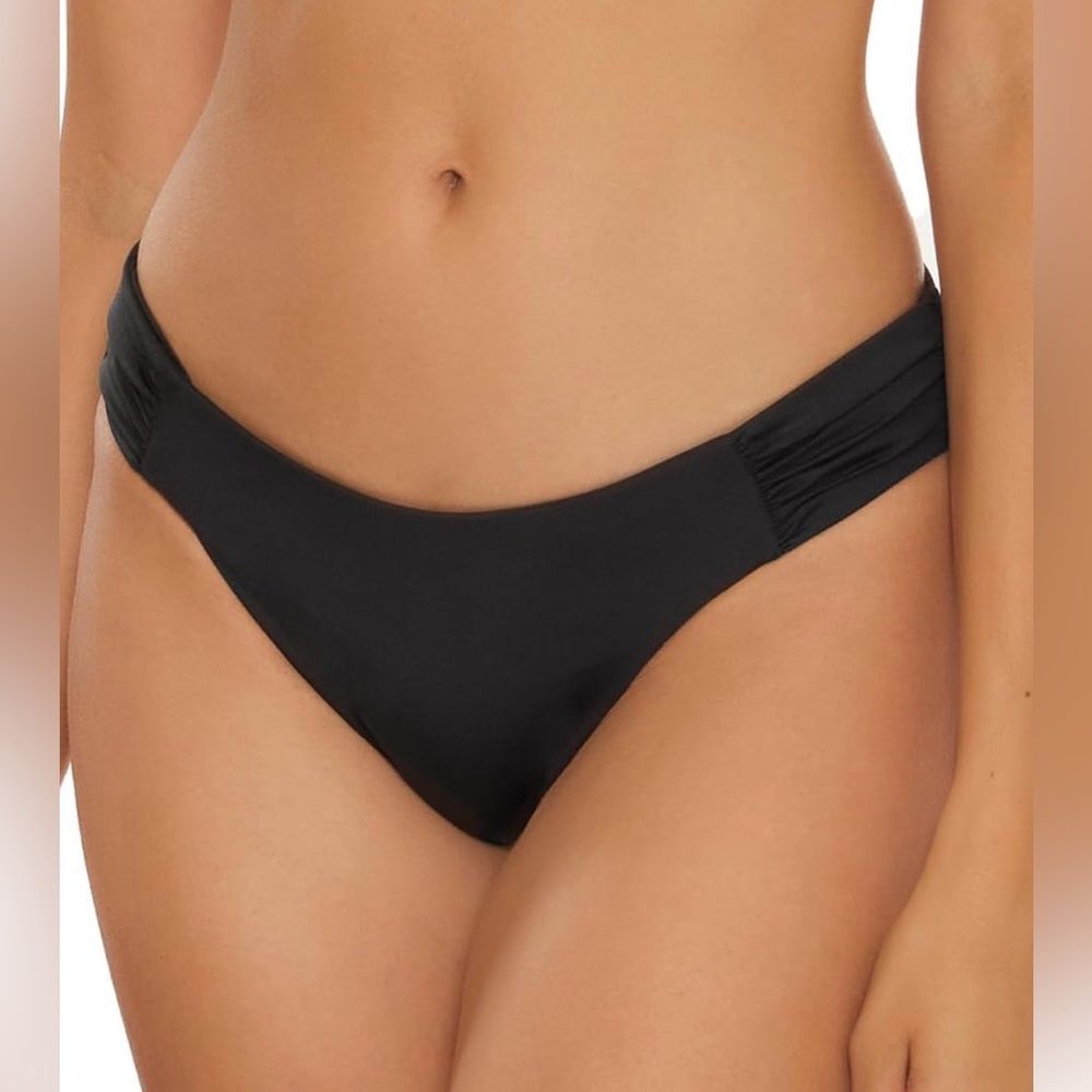 BECCA Standard American Tab Bikini Bottom Cheeky Coverage Swimwear Black XL NWT